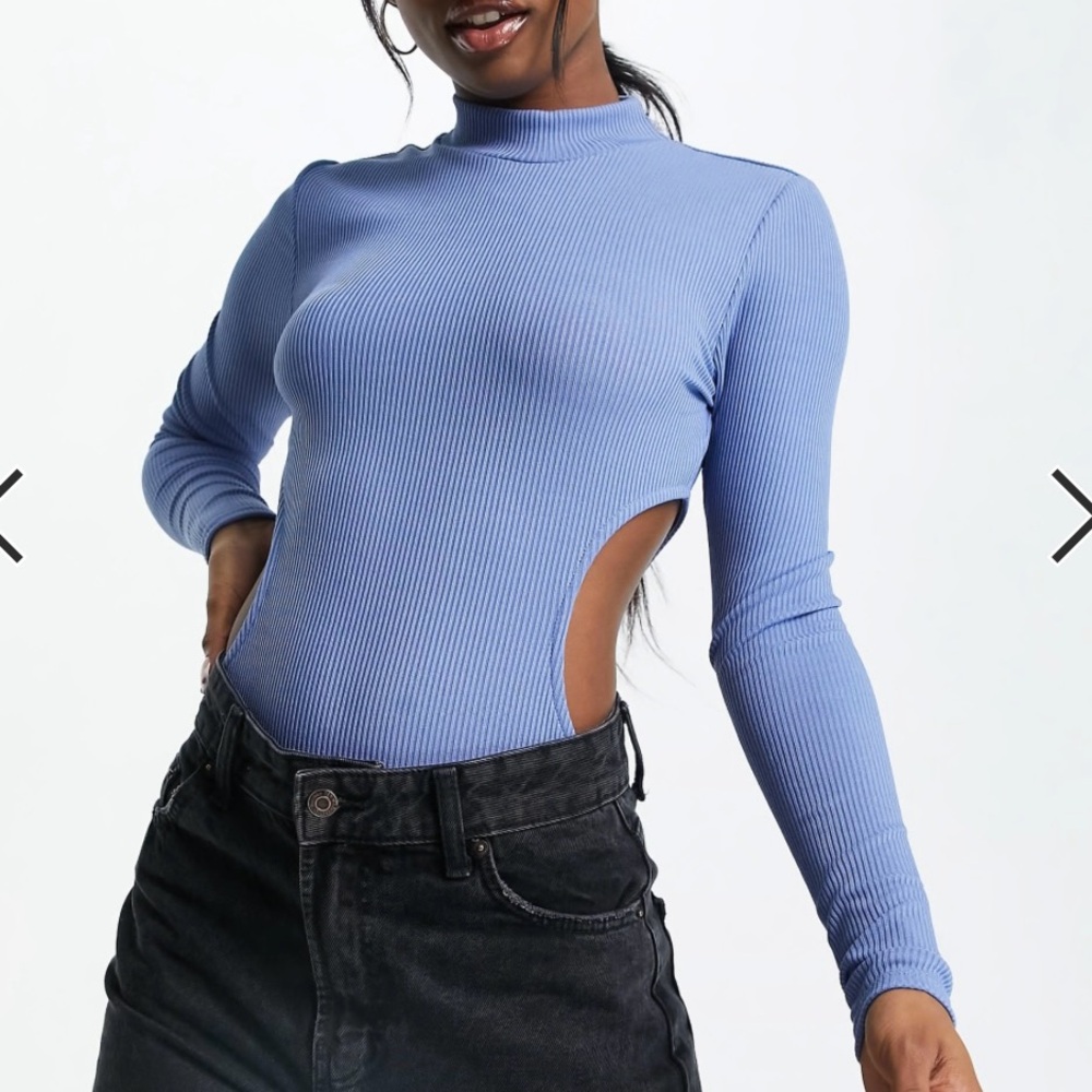 Topshop Light Blue Ribbed Cutout Bodysuit